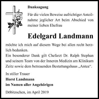 Traueranzeige von Edelgard Landmann von Mitteldeutsche Zeitung Zeitz