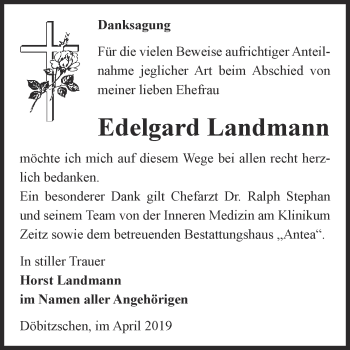 Traueranzeige von Edelgard Landmann von Super Sonntag Zeitz