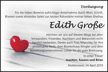 Traueranzeige von Edith Große von Mitteldeutsche Zeitung Bitterfeld