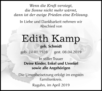 Traueranzeige von Edith Kamp von Mitteldeutsche Zeitung