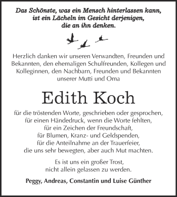 Traueranzeige von Edith Koch von Super Sonntag Bernburg