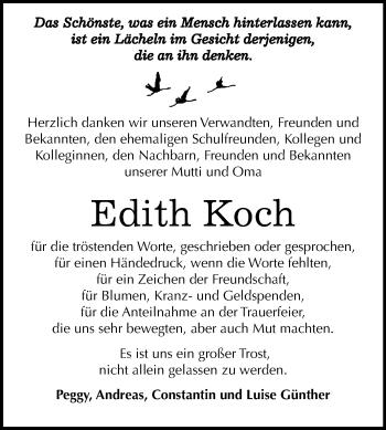 Traueranzeige von Edith Koch von Mitteldeutsche Zeitung Bernburg