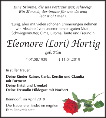 Traueranzeige von Eleonore Hortig von Mitteldeutsche Zeitung