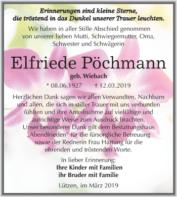 Traueranzeige von Elfriede Pöchmann von Mitteldeutsche Zeitung Weißenfels