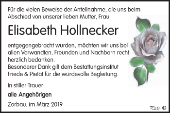 Traueranzeige von Elisabeth Hollnecker von WVG - Wochenspiegel NMB / WSF / ZTZ