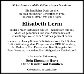Traueranzeige von Elisabeth Lerm von Mitteldeutsche Zeitung