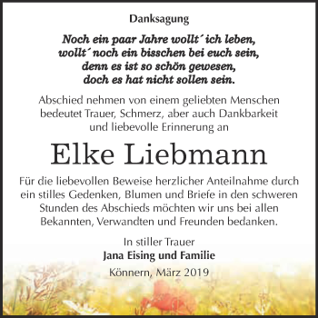 Traueranzeige von Elke Liebmann von Super Sonntag Bernburg