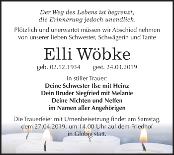 Traueranzeige von Elli Wöbke von Mitteldeutsche Zeitung
