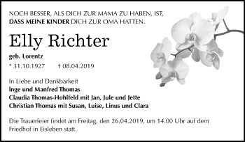 Traueranzeige von Elly Richter von Mitteldeutsche Zeitung