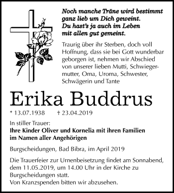Traueranzeige von Erika Buddrus von Mitteldeutsche Zeitung