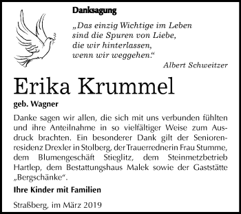 Traueranzeige von Erika Krummel von Mitteldeutsche Zeitung Quedlinburg