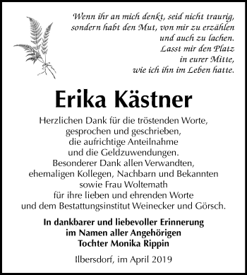 Traueranzeige von Erika Kästner von Mitteldeutsche Zeitung
