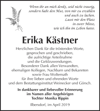 Traueranzeige von Erika Kästner von Super Sonntag Bernburg