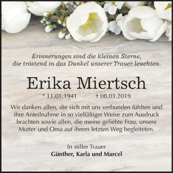 Traueranzeige von Erika Miertsch von Mitteldeutsche Zeitung Dessau-Roßlau