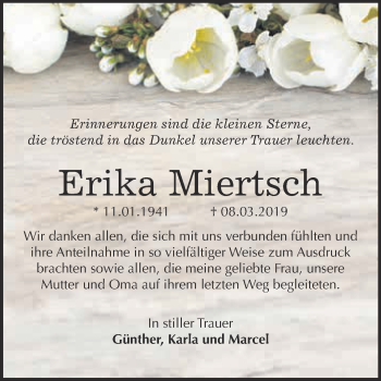 Traueranzeige von Erika Miertsch von WVG - Wochenspiegel Dessau / Köthen