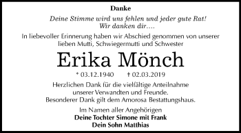 Traueranzeige von Erika Mönch von Mitteldeutsche Zeitung Dessau-Roßlau