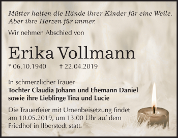 Traueranzeige von Erika Vollmann von Mitteldeutsche Zeitung