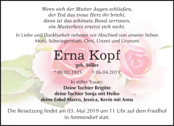Traueranzeige von Erna Kopf von Mitteldeutsche Zeitung