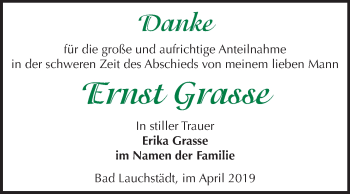 Traueranzeige von Ernst Grasse von WVG - Wochenspiegel Merseburg