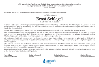 Traueranzeige von Ernst Schlegel von Mitteldeutsche Zeitung