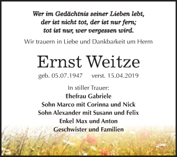 Traueranzeige von Ernst Weitze von Mitteldeutsche Zeitung