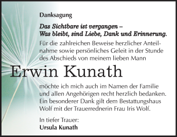 Traueranzeige von Erwin Kunath von Mitteldeutsche Zeitung Weißenfels