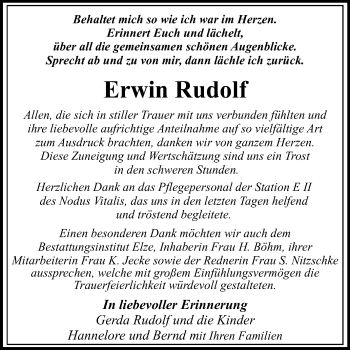 Traueranzeige von Erwin Rudolf von Mitteldeutsche Zeitung