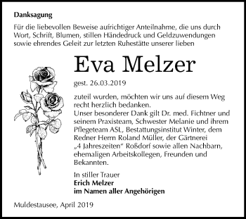 Traueranzeige von Eva Melzer von Mitteldeutsche Zeitung Bitterfeld