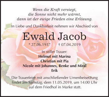 Traueranzeige von Ewald Jacob von Mitteldeutsche Zeitung Bitterfeld
