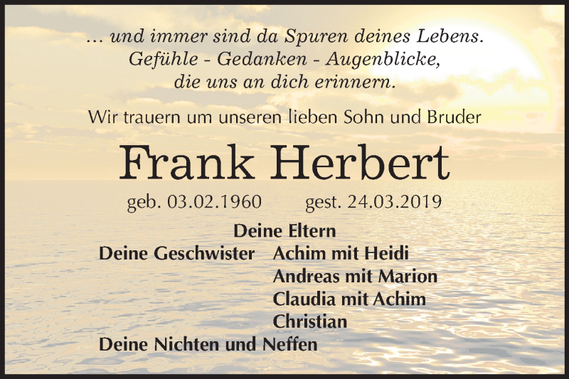  Traueranzeige für Frank Herbert vom 03.04.2019 aus Mitteldeutsche Zeitung Wittenberg