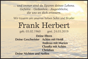 Traueranzeige von Frank Herbert von Mitteldeutsche Zeitung Wittenberg