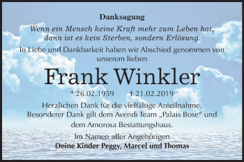 Traueranzeige von Frank Winkler von Mitteldeutsche Zeitung Dessau-Roßlau