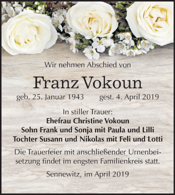 Traueranzeige von Franz Vokoun von Mitteldeutsche Zeitung Halle/Saalkreis