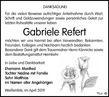 Traueranzeige von Gabriele Refert von WVG - Wochenspiegel NMB / WSF / ZTZ
