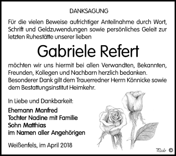 Traueranzeige von Gabriele Refert von Mitteldeutsche Zeitung Weißenfels