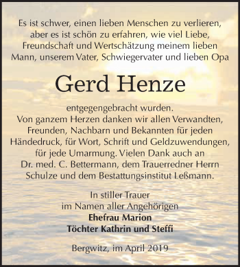 Traueranzeige von Gerd Henze von WVG - Wochenspiegel Wittenberg