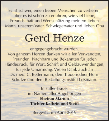 Traueranzeige von Gerd Henze von Mitteldeutsche Zeitung