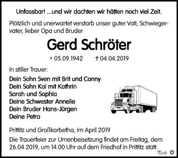 Traueranzeige von Gerd Schröter von Mitteldeutsche Zeitung Weißenfels