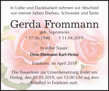 Traueranzeige von Gerda Frommann von Super Sonntag SGH Mansf. Land