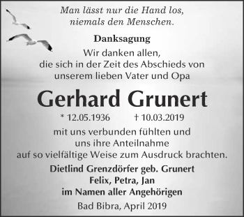 Traueranzeige von Gerhard Grunert von WVG - Wochenspiegel NMB / WSF / ZTZ
