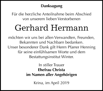 Traueranzeige von Gerhard Hermann von Mitteldeutsche Zeitung Bitterfeld