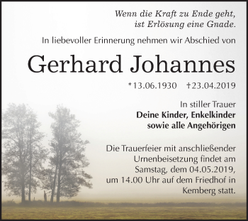Traueranzeige von Gerhard Johannes von Mitteldeutsche Zeitung