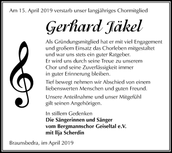 Traueranzeige von Gerhard Jäkel von Mitteldeutsche Zeitung