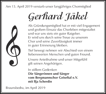 Traueranzeige von Gerhard Jäkel von Super Sonntag Merseburg