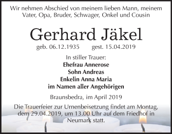 Traueranzeige von Gerhard Jäkel von Mitteldeutsche Zeitung Merseburg/Querfurt
