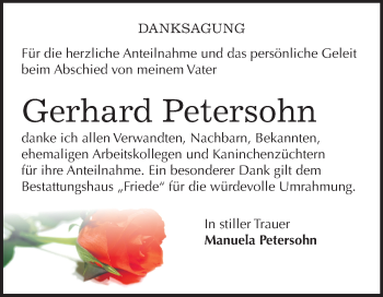 Traueranzeige von Gerhard Petersohn von Mitteldeutsche Zeitung Dessau-Roßlau