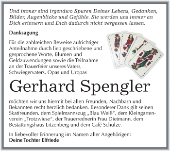 Traueranzeige von Gerhard Spengler von Mitteldeutsche Zeitung Mansfelder Land
