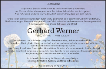 Traueranzeige von Gerhard Werner von WVG - Wochenspiegel Dessau / Köthen