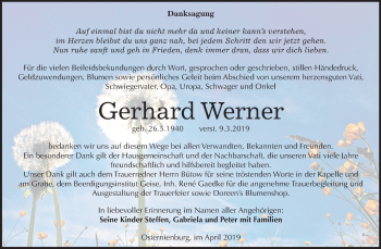 Traueranzeige von Gerhard Werner von Mitteldeutsche Zeitung Köthen