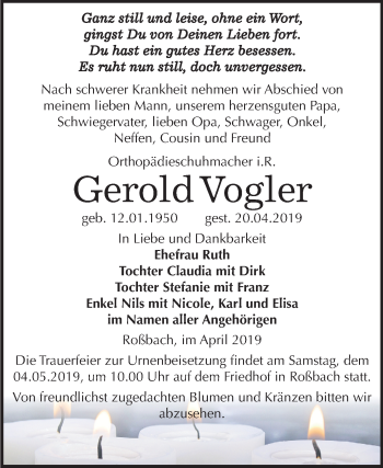 Traueranzeige von Gerold Vogler von Mitteldeutsche Zeitung